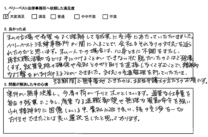 会社とのやり取りを直接しなくてすむことで、精神的な打撃をかなり抑えることができた