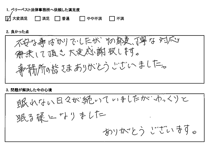 眠れない日々が続いていましたがゆっくりと眠る様になりました